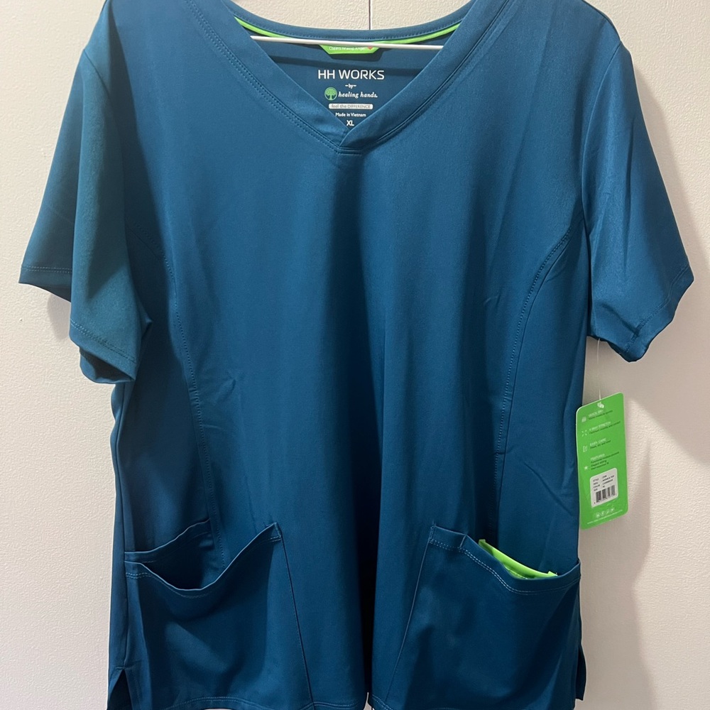 Healing Hands Caribbean Blue Scrub Top